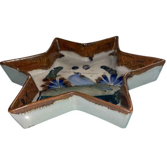 Ken Edwards Vintage Tonala Hexagram Folk Art Craft Pottery Bird Floral Plate - Picture 2 of 6